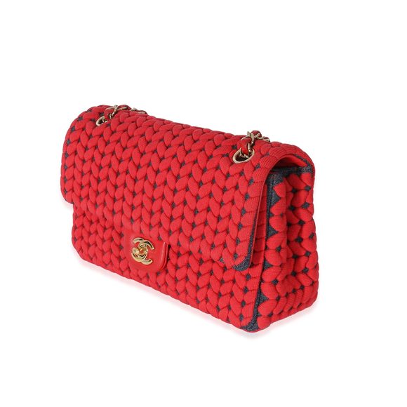 Chanel Red Wool Woven Medium Single Flap Bag - Picture 2 of 5